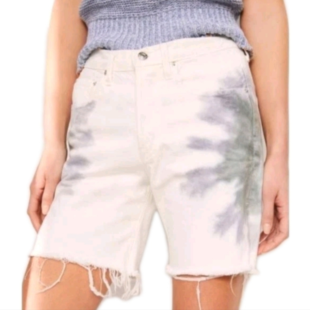 EDWIN Cai High-Rise Tie-dye Denim Shorts In White/gray 7" Inseam Size 29